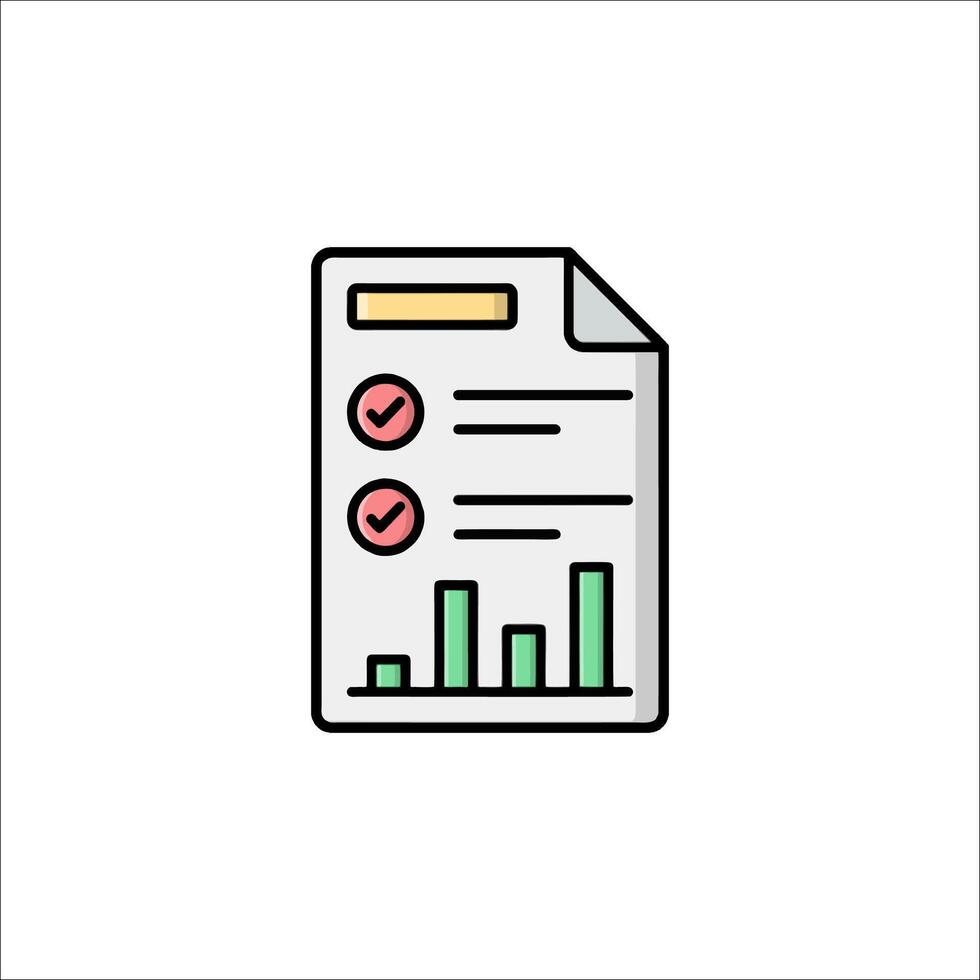 A document with a check mark and a bar chart vector