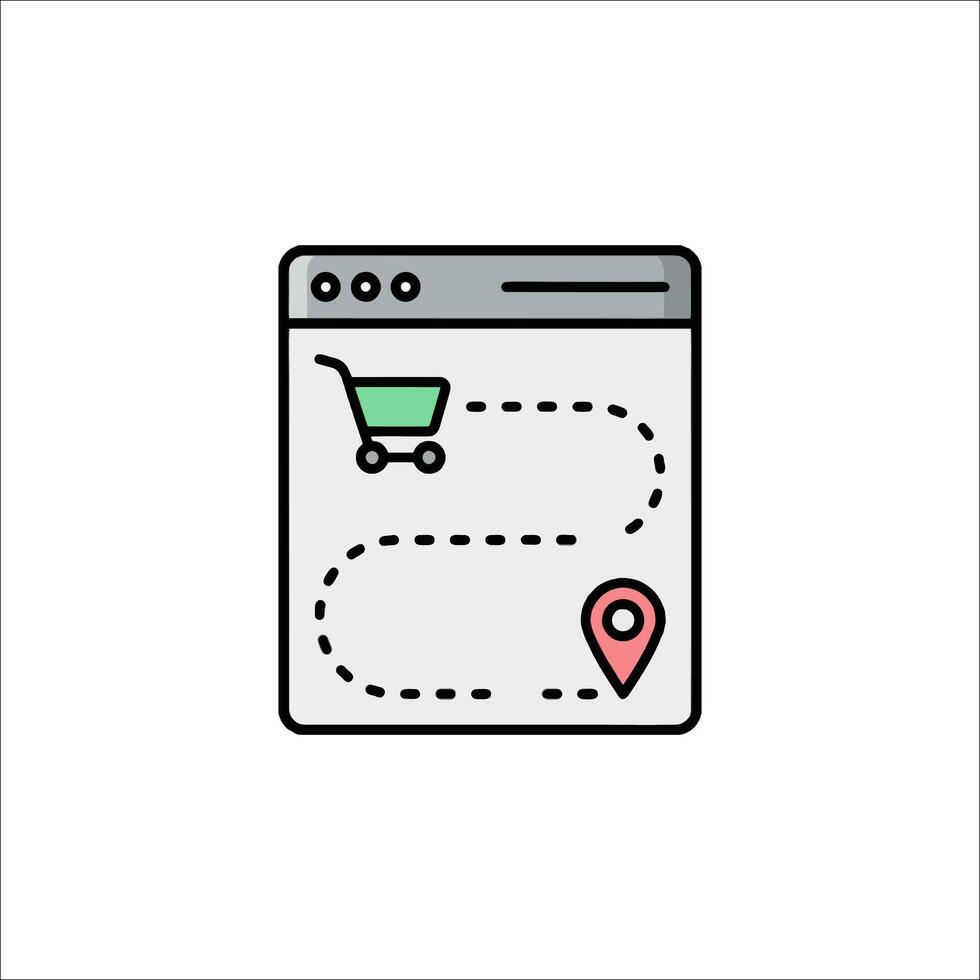 A shopping cart icon with a map and a pin vector