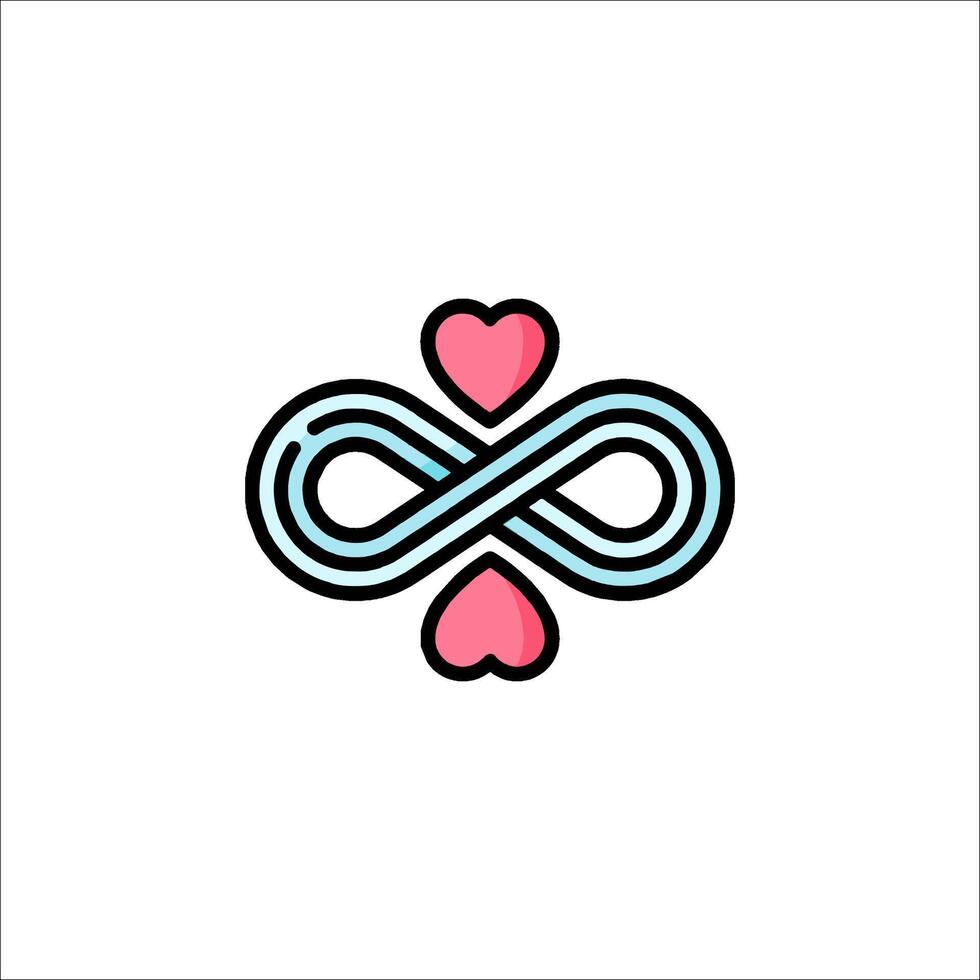Infinity symbol with two hearts in the middle vector