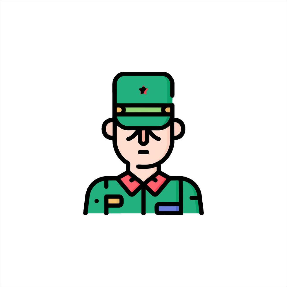 A green soldier with a hat on his head vector