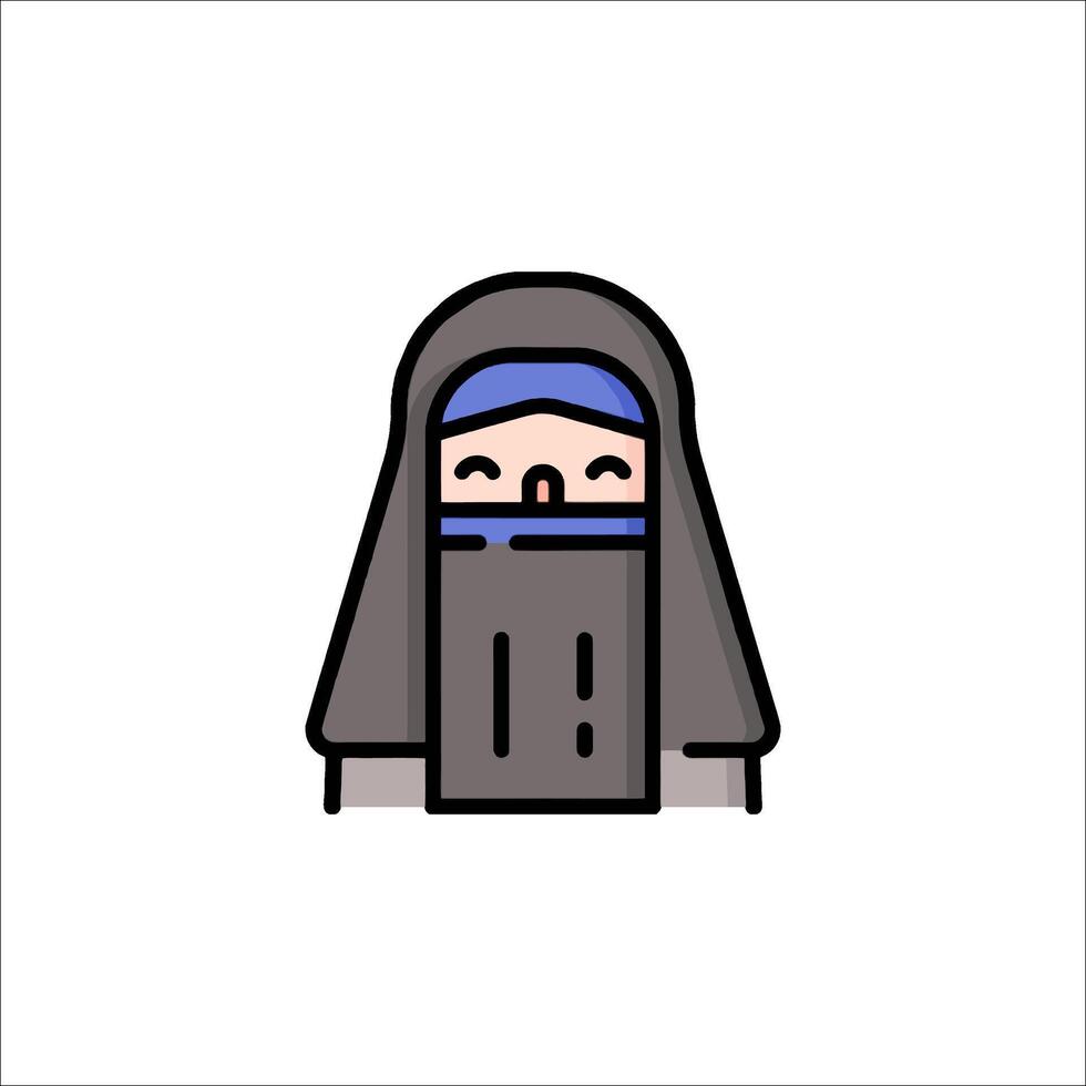 A cartoon woman in a hijab with a blue scarf vector