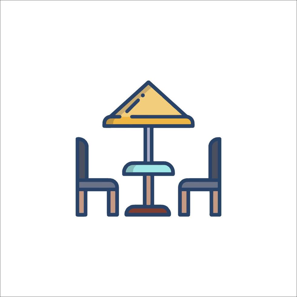 A restaurant table and chairs under an umbrella vector