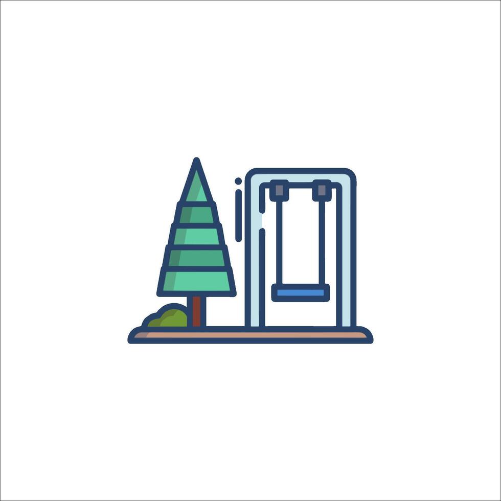 A swing and tree in the park icon vector