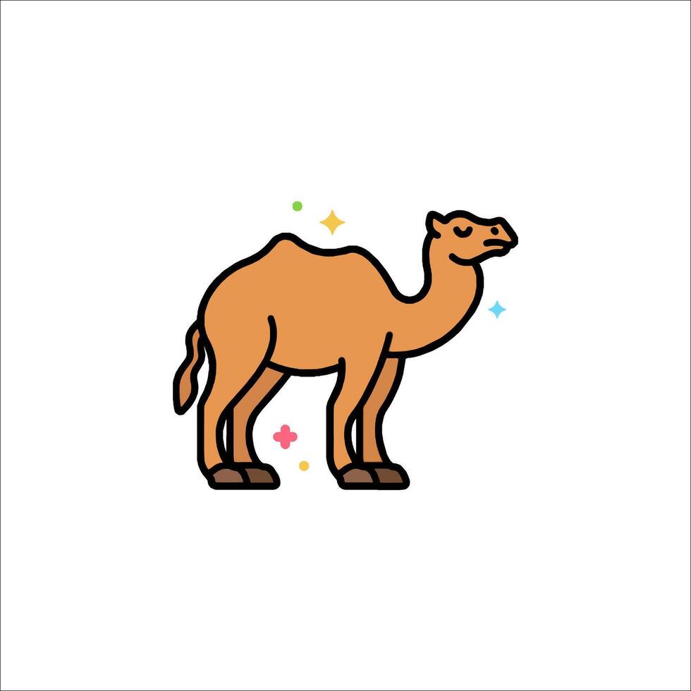 A camel is standing in the middle of a white background vector