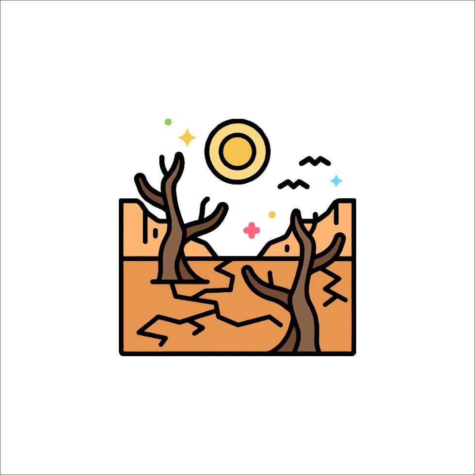 A desert landscape with trees and sun vector