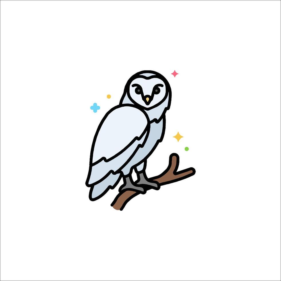 A white owl sitting on a branch with stars vector