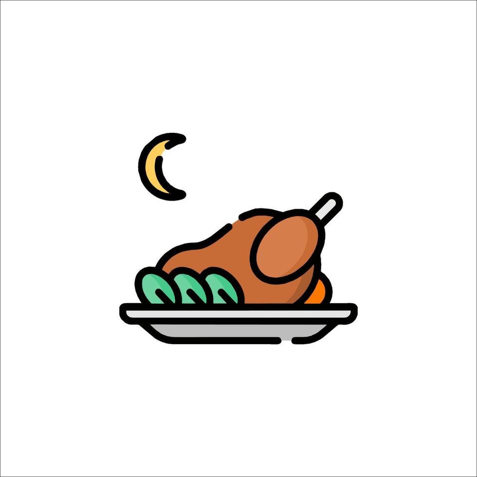 A turkey on a plate with vegetables and a moon vector