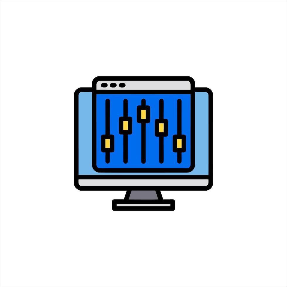 A computer monitor with a blue and yellow background vector