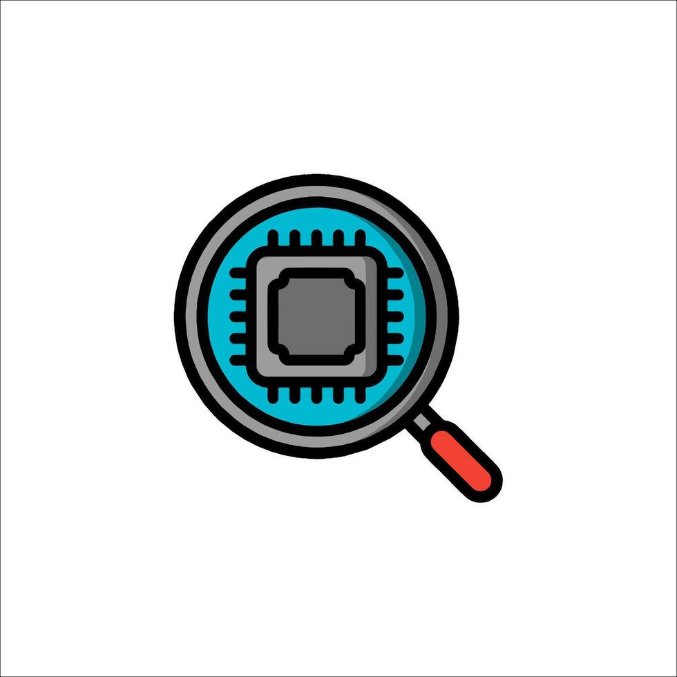 Magnifying icon of computer chip vector