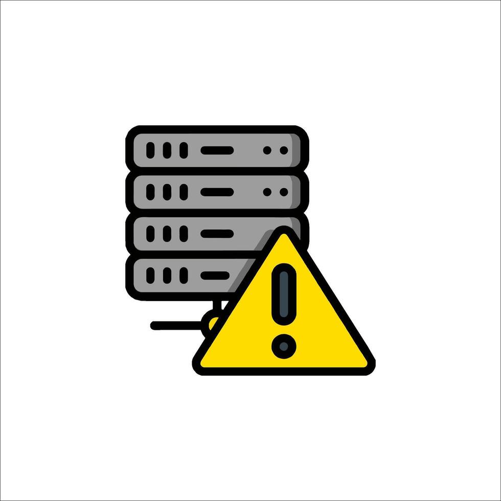 A yellow caution sign with a server and a computer vector