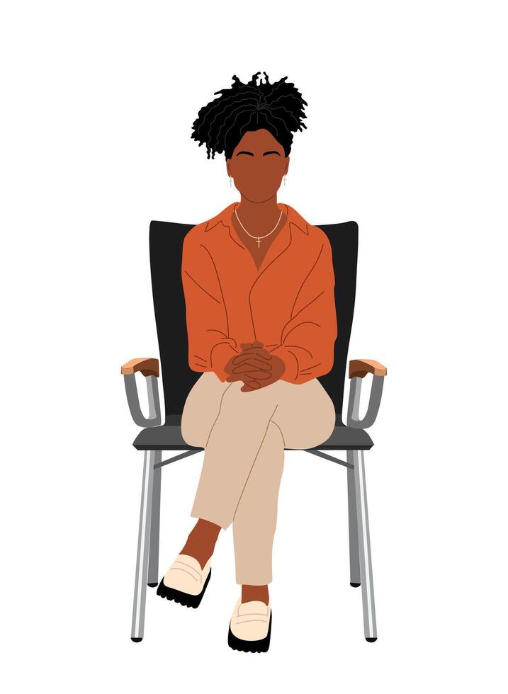 Business woman in smart casual clothes sitting on office chair. vector