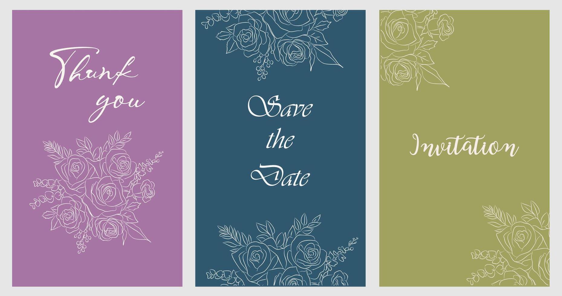 A set of three cards with flowers on them vector