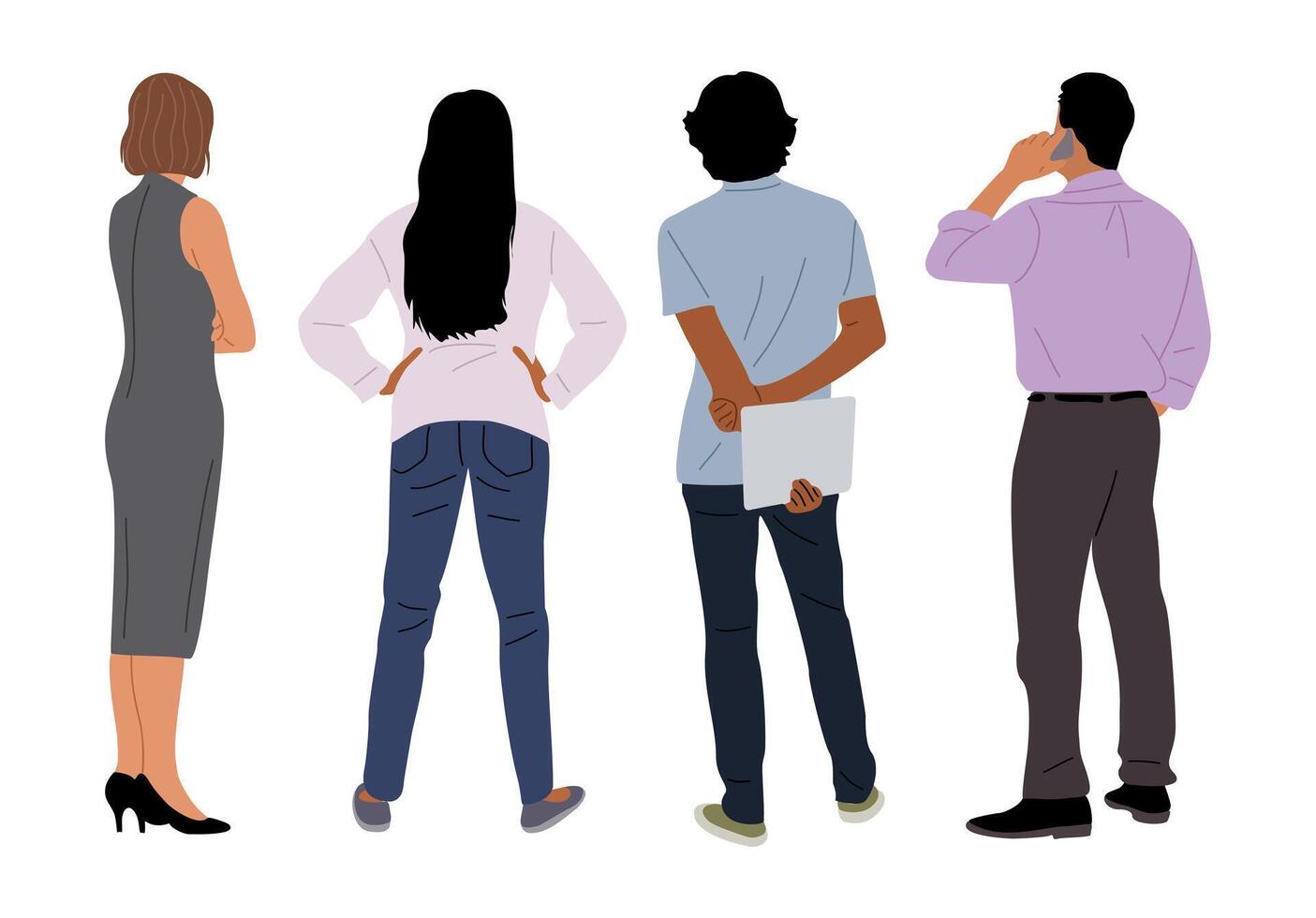 Set of business people standing rear view. vector