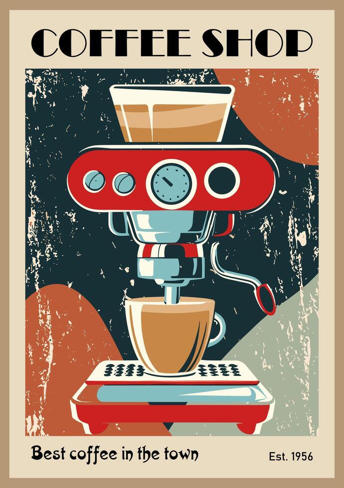 Coffee poster design in retro art style. vector