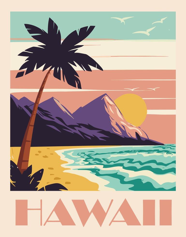 Hawaii Travel Destination Poster in retro style. vector