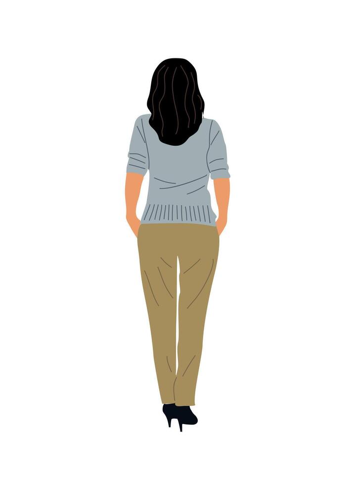 Woman standing rear, back view isolated. vector