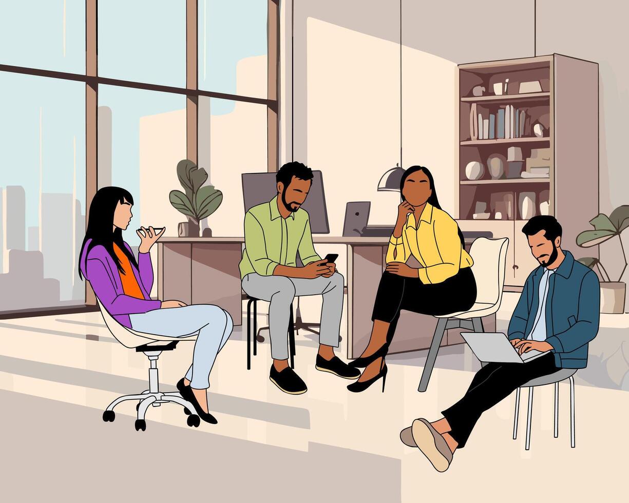 Business people take part in meeting in office. vector