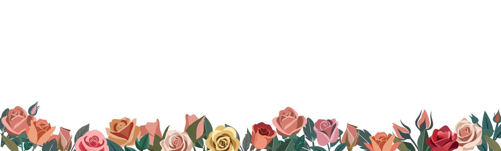 Decorative art banner, border with rose flowers. vector