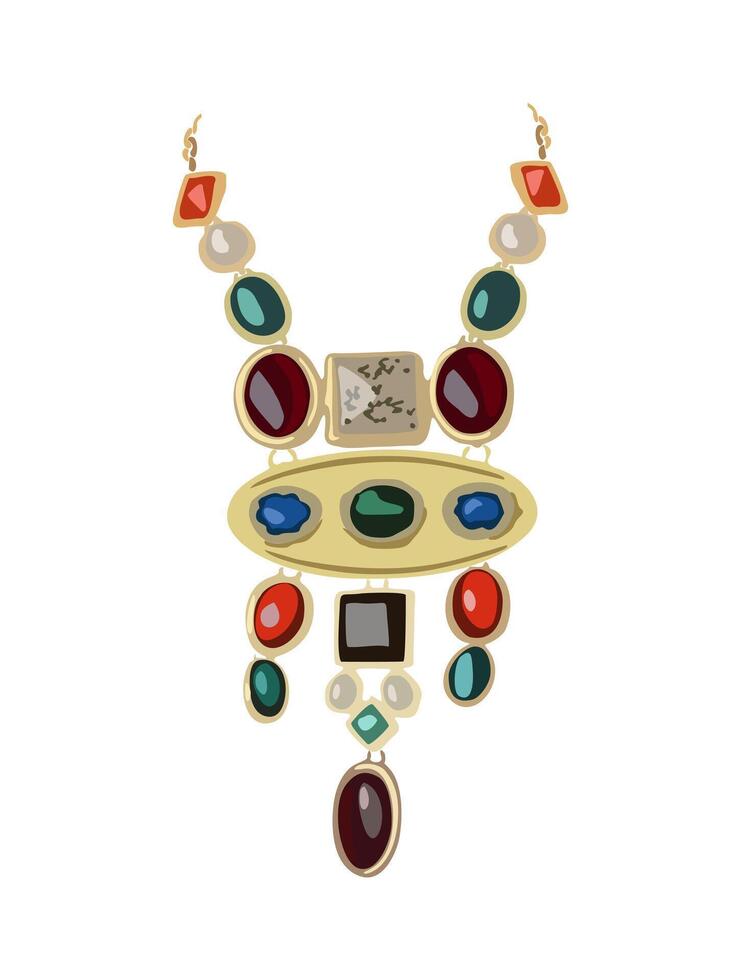 Ancient Ethnic Necklace with different Gem Stones. vector