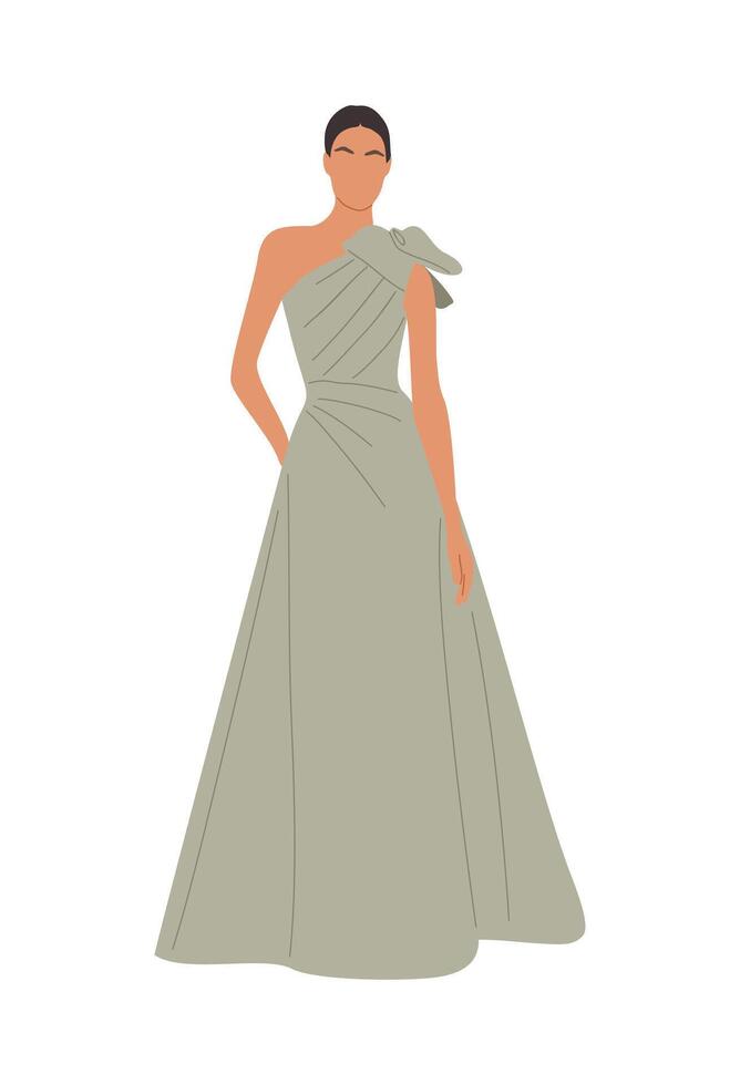 Beautiful Woman in fashion dress for evening or cocktail party, event. Pretty girl wearing stylish luxury clothes. vector