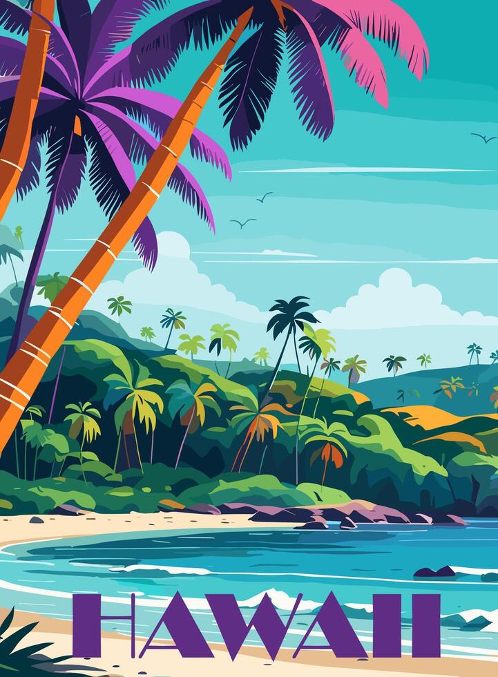 Hawaii Travel Destination Poster in retro style. vector
