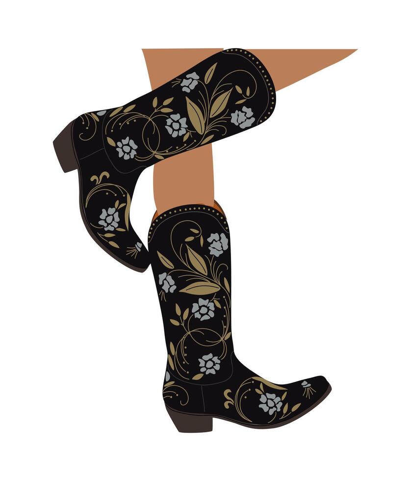 Female legs in cowgirl boots isolated. vector