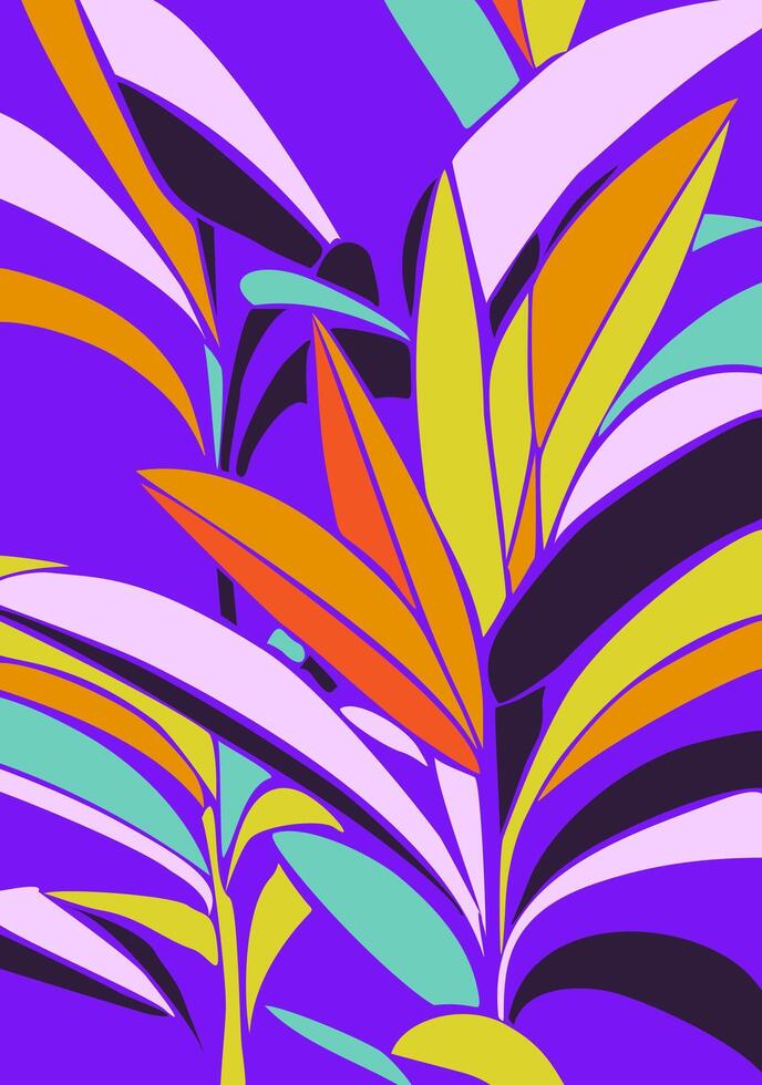 Abstract background, poster, banner with vivid bright tropical leaves vector