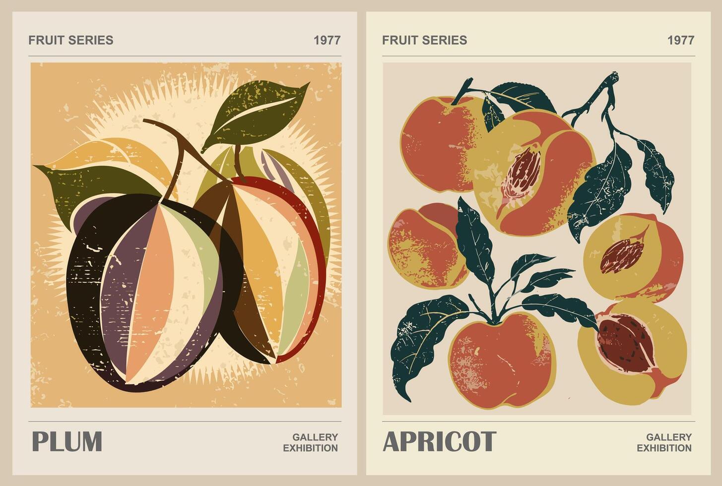 Set of Abstract Fruit Market retro posters. vector