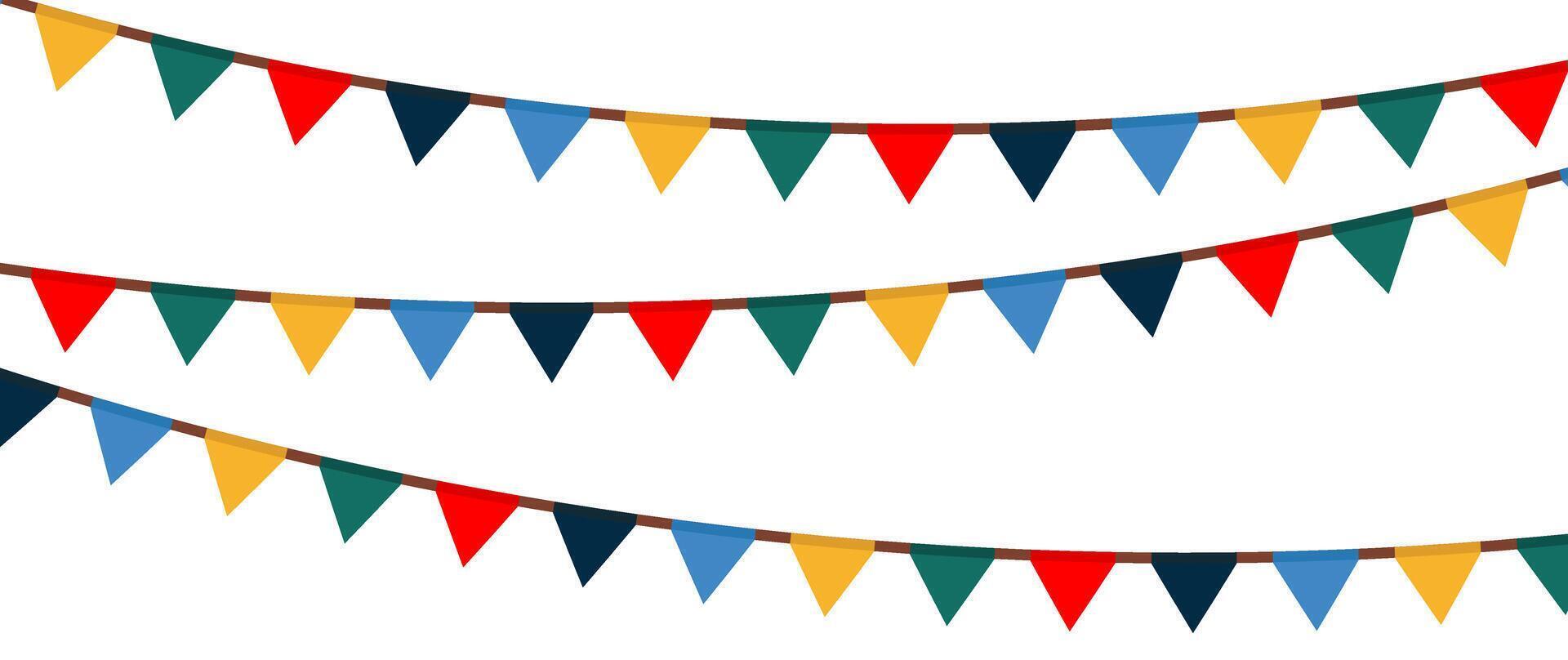 Colorful festive flags garlands in flat style. Decoration for birthday, carnival, party, circus performance. illustration vector