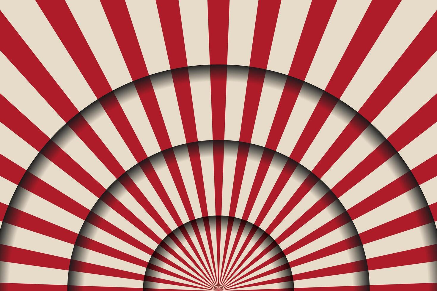 Paper cut circus stage. Funfair carnival or circus stage scene backdrop with red and beige radial stripe pattern. illustration vector