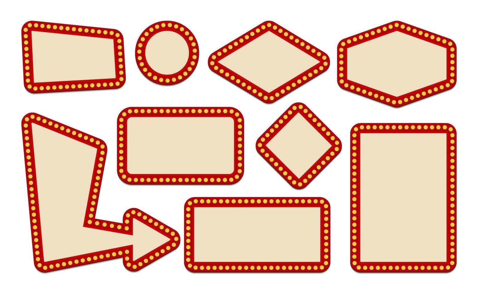 Set of retro lightbox template different shape with lightbulb for party poster, banner advertising, promotion and sale billboard, cinema, bar show or restaurant. illustration vector