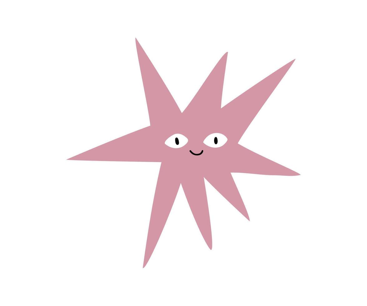 Cute pink star with emotions drawn in flat style. Hand drawn illustration. vector