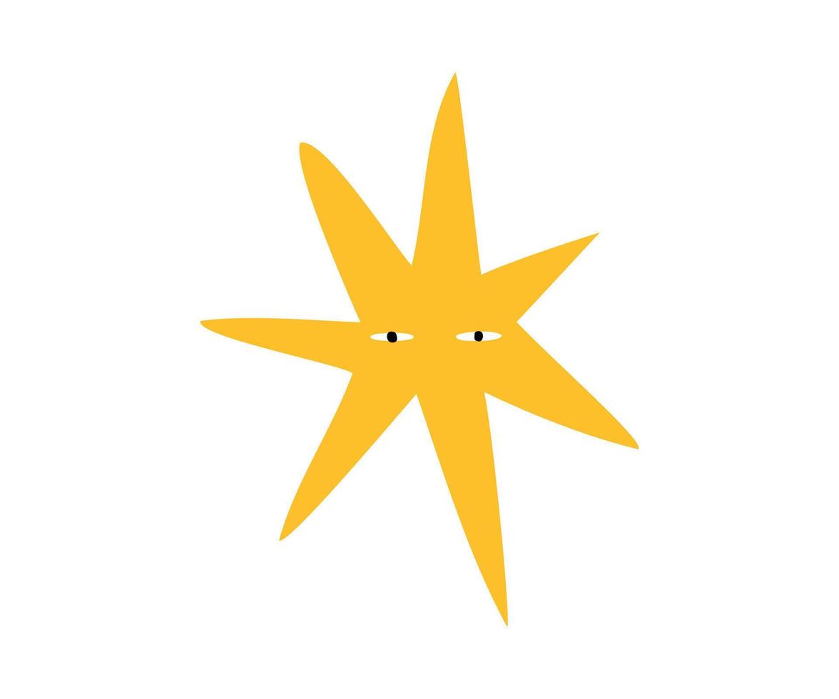 Yellow Cute star with emotions drawn in flat style. Hand drawn illustration. vector