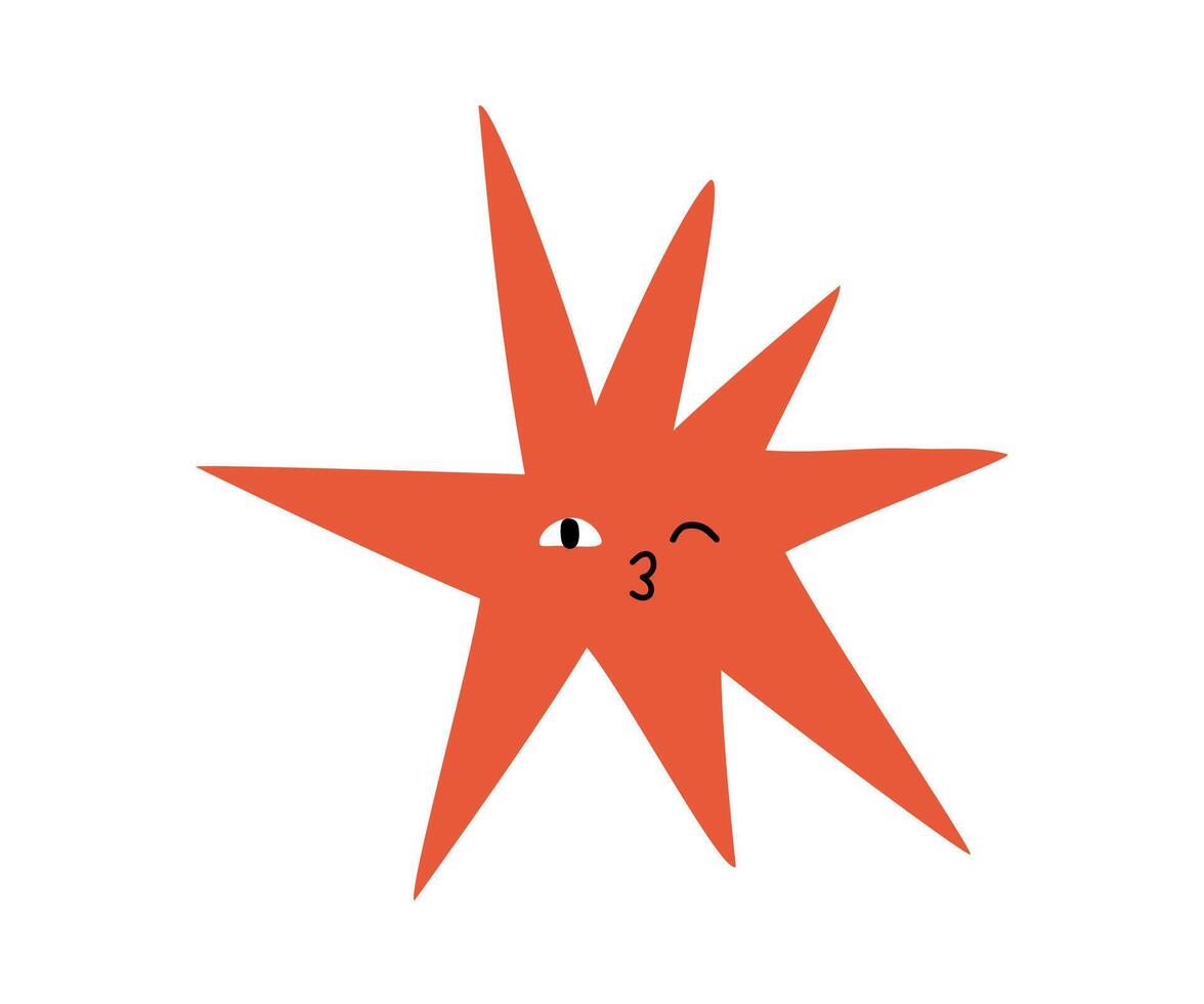 Red star with emotions drawn in flat style. Hand drawn illustration. vector