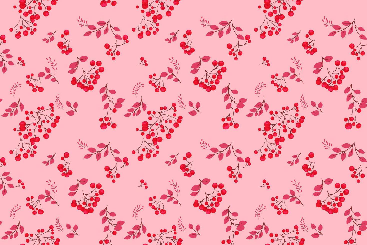 Abstract artistic berries on a branches leaves seamless pattern on a pink background. Stylized juniper, boxwood, viburnum, dogwood barberry print. Botanical illustration ornament vector