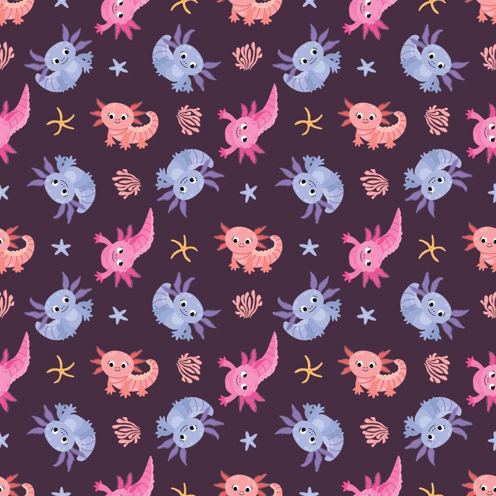Seamless pattern with axolotl. Design for fabric, textile, wallpaper, packaging vector