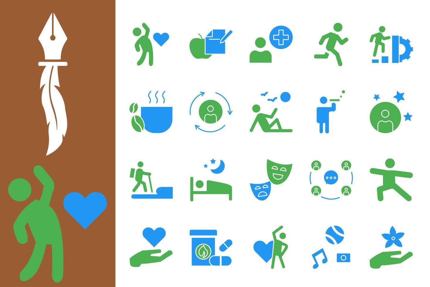 Lifestyle icon set that reflects various aspects of modern life. With blue and green colors, these icons are perfect for creative projects, applications, and branding. vector