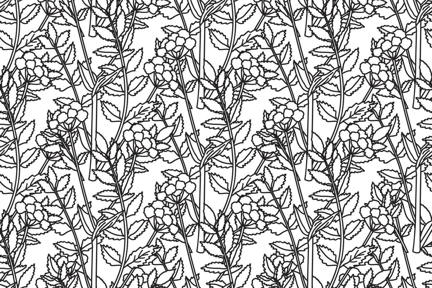 Botanical Line art Marigold abstract seamless plant pattern illustration. Black and white outline repeating floral Calendula print. Graphic design for Wallpaper Wedding Cover Wrapping Textile vector