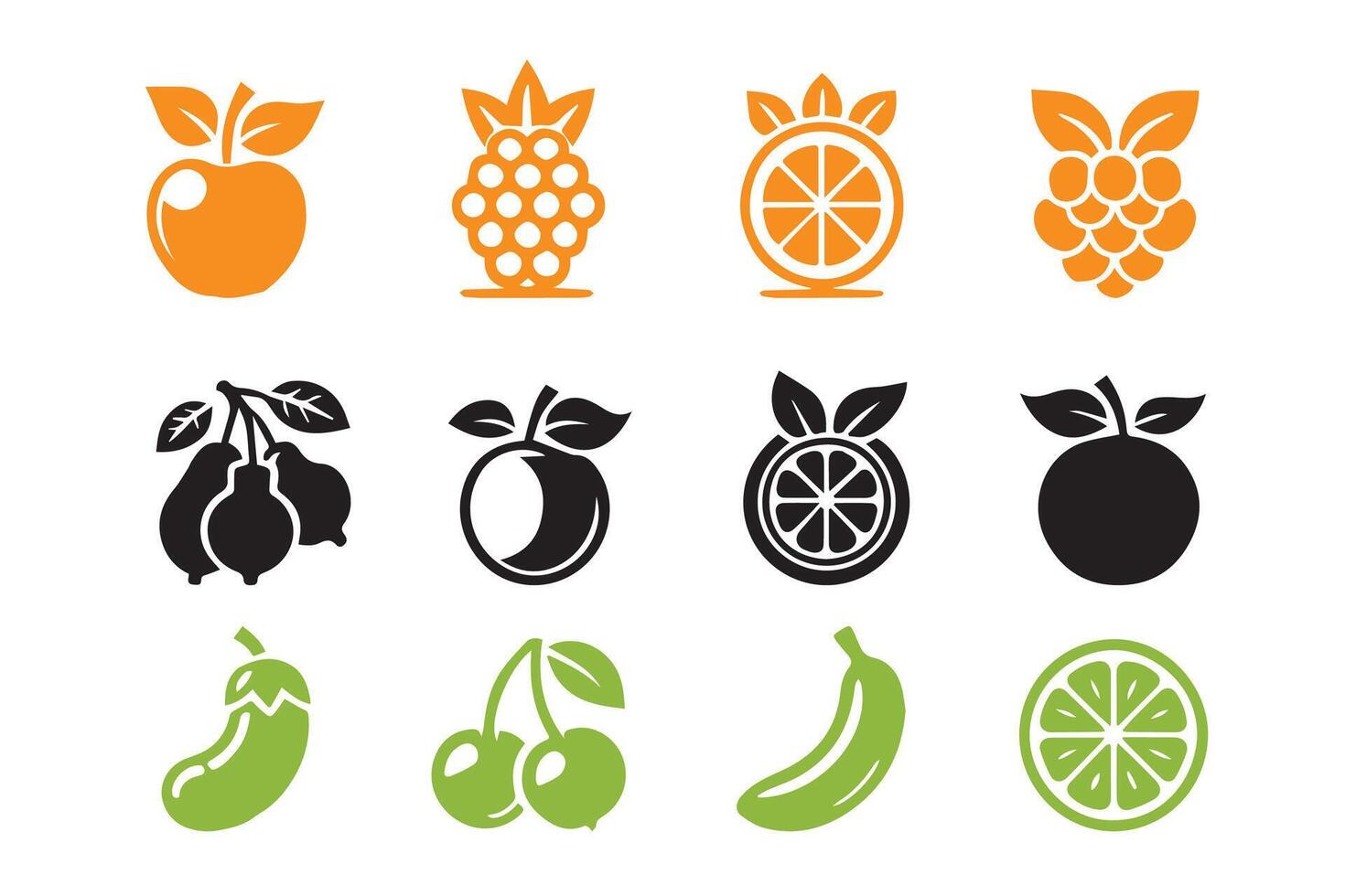 Fruit Logo Icon Pack Bundle silhouette Illustration Design vector