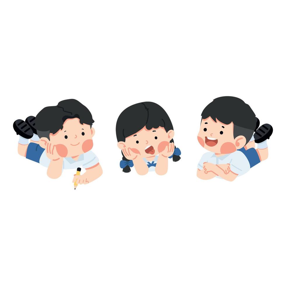 Happy kids student lying on floor vector