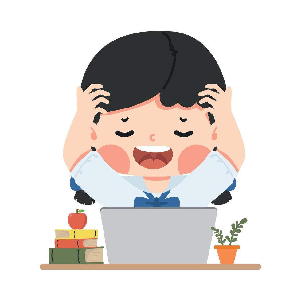 Kid girl student worker is stressed and tired vector