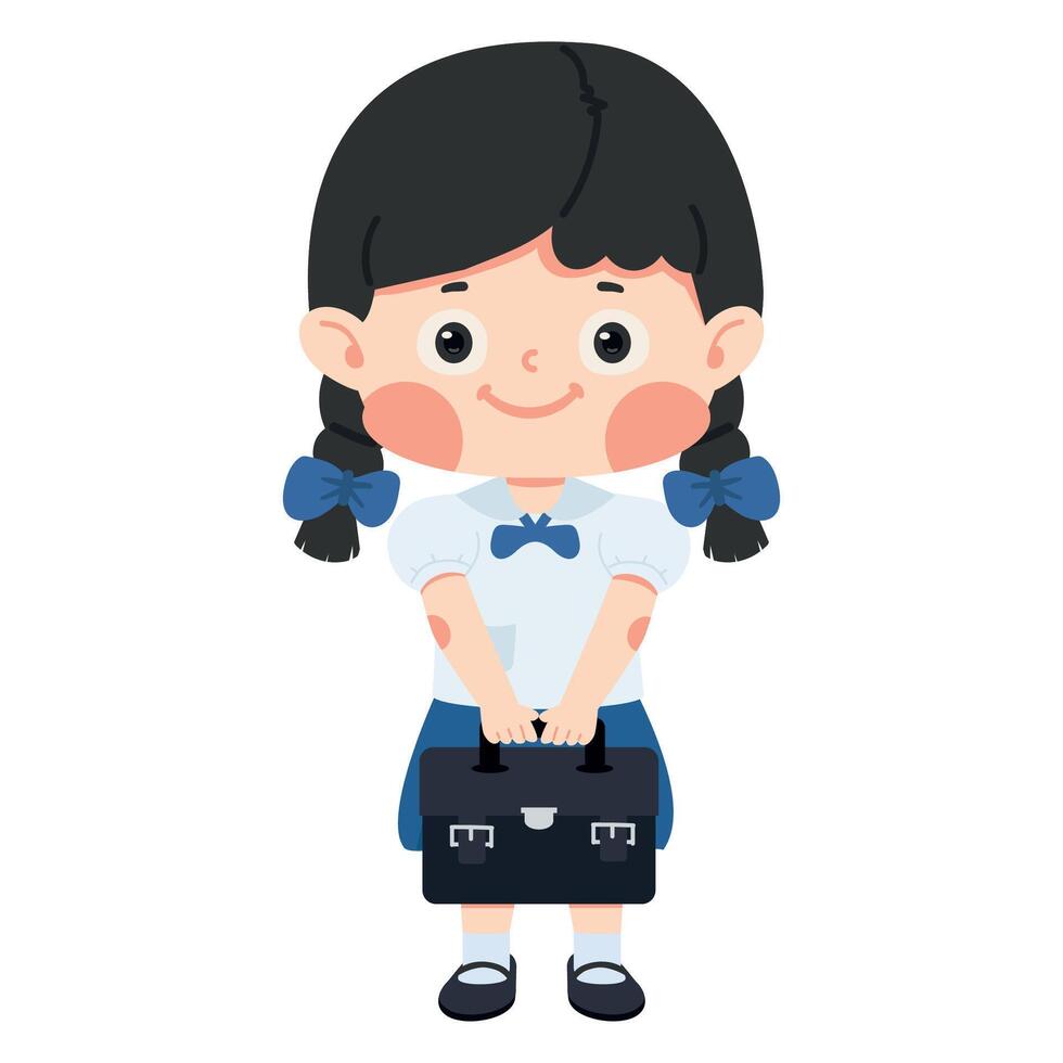Thai schoolgirl in uniform with bag vector