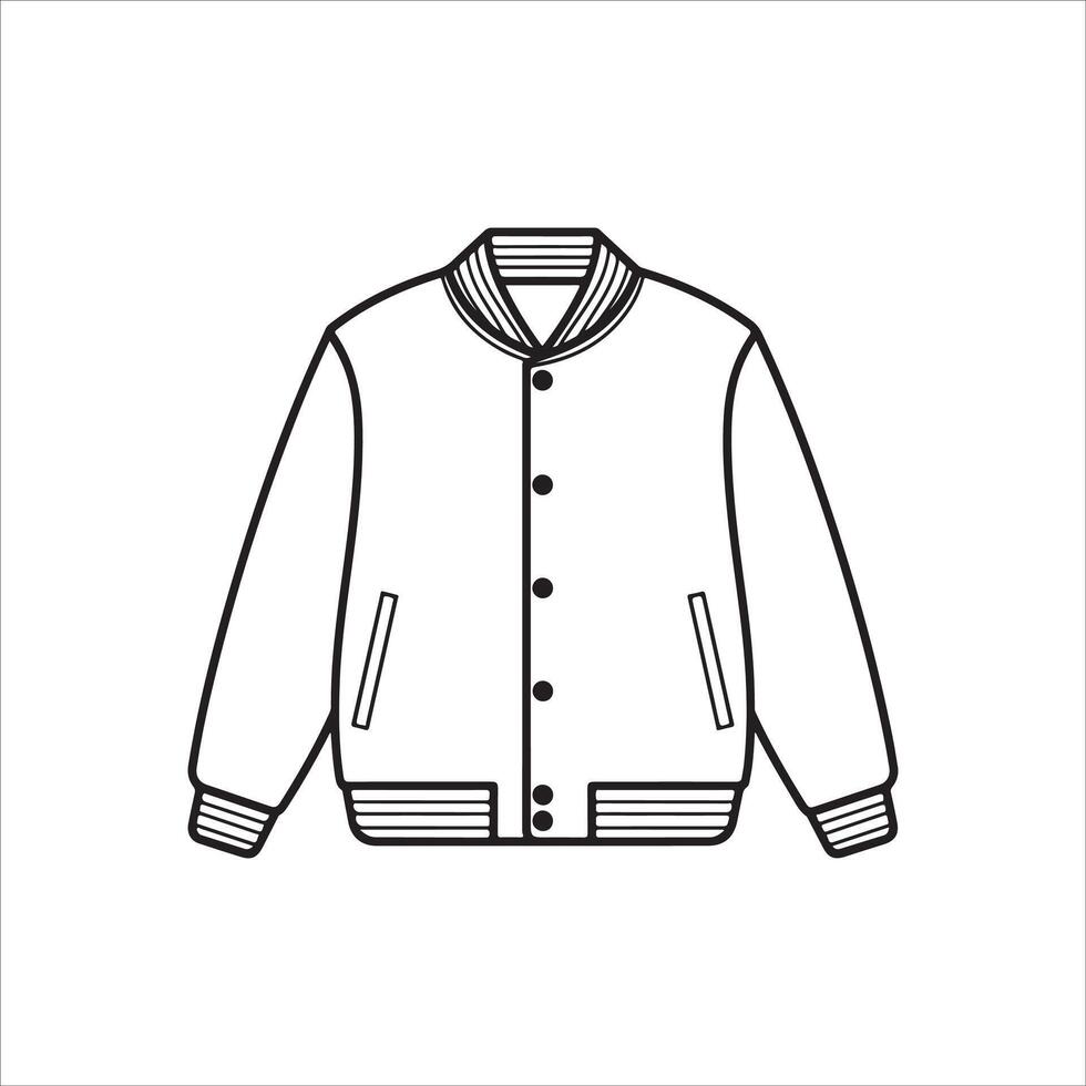 Hooded Varsity Bomber Jacket Fashion Technical Flat Sketch Cad Design vector