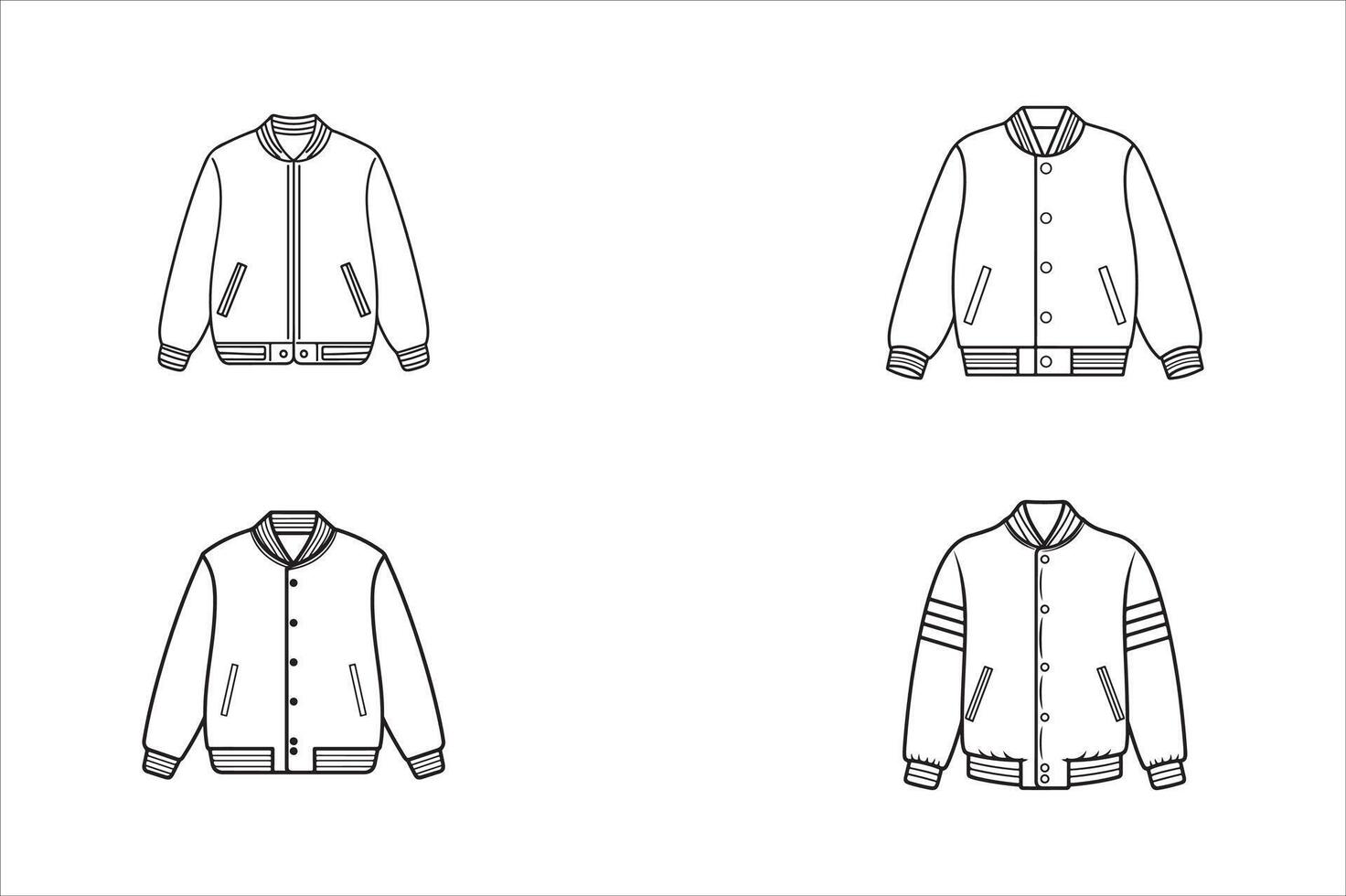 Set of Varsity Jacket - Activewear Jacket Design with Pocket - Jackets Fashion Technical Illustration vector