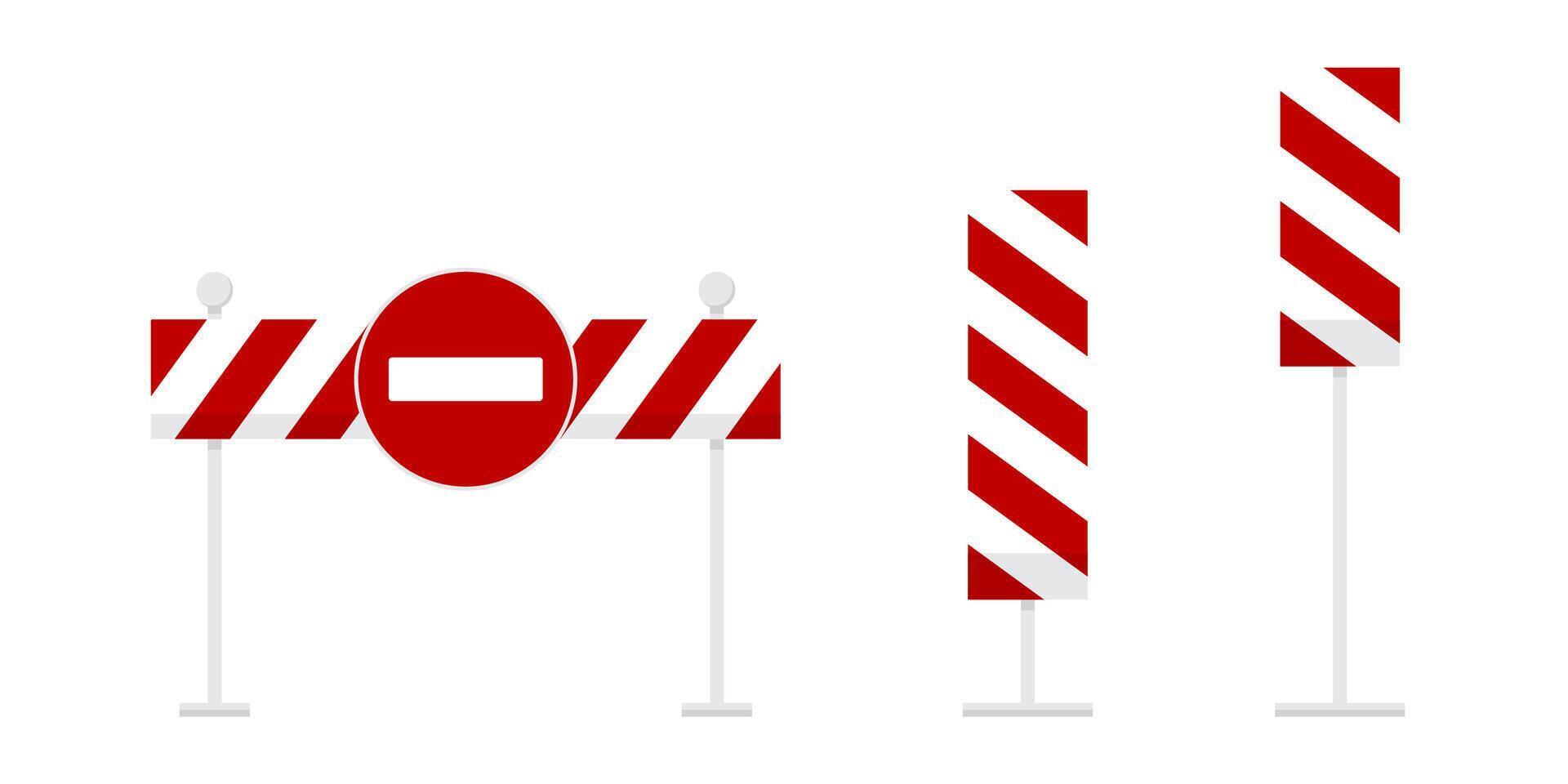 Roadblock Equipment with Caution Tape and Barriers Near Hurdles vector