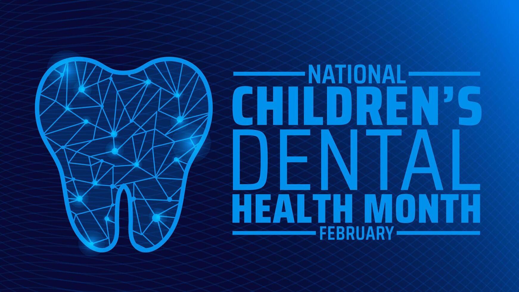 Childrens Dental Health Month or Children Dental Health Month background banner or poster design template with tooth design. observed every year in February vector
