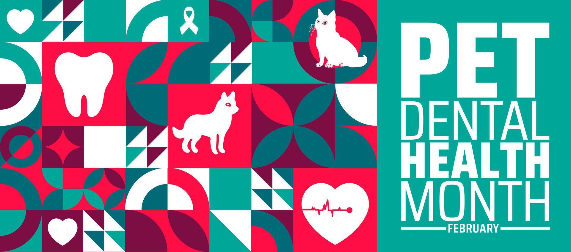 National pet dental health month geometric shape pattern background vector