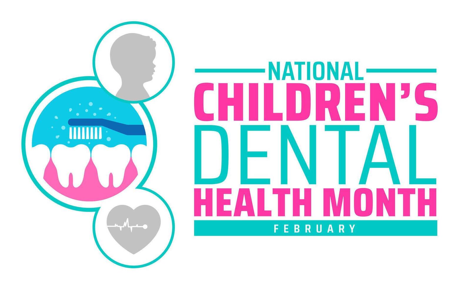 Childrens Dental Health Month or Children Dental Health Month background banner or poster design template with blue and pink color. observed every year in February vector