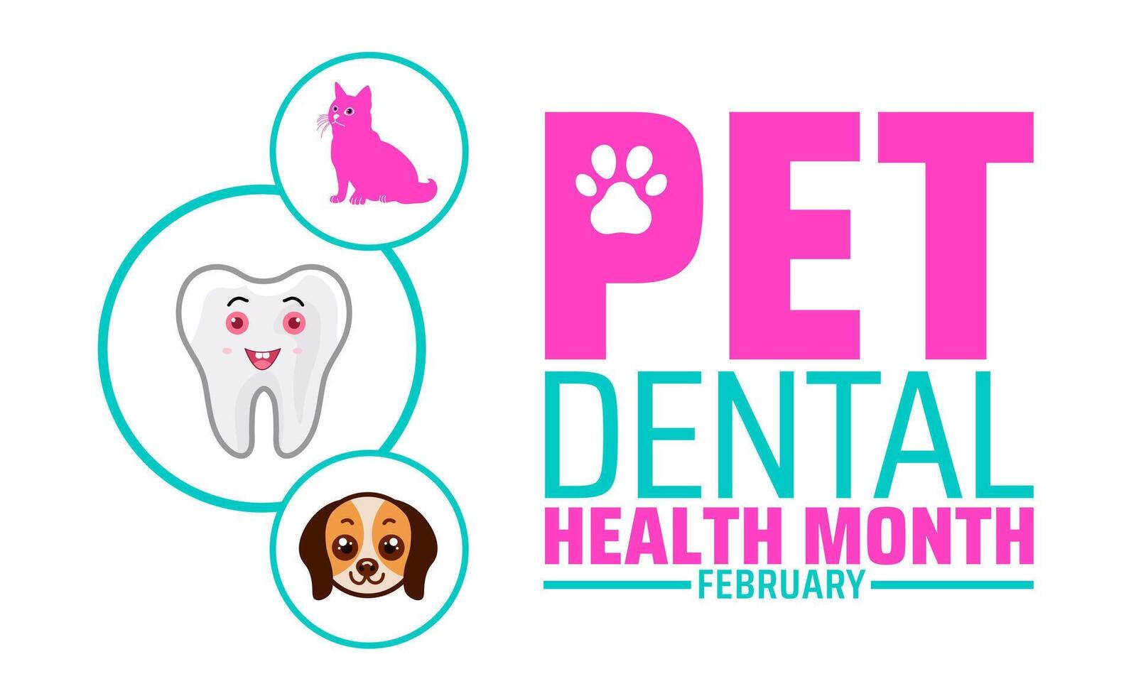 National pet dental health month background banner or poster design template with pet, dog, cat and tooth picture. observed every year in February. Holiday concept. Use to any Template. vector