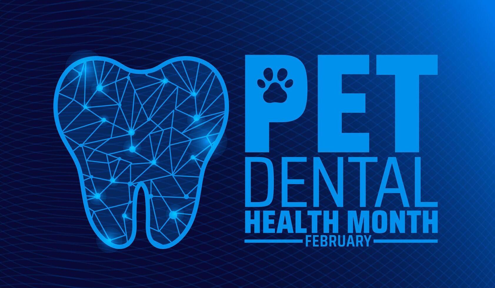 National pet dental health month background banner or poster design template with blue color technology concept pet tooth design. observed every year in February. Holiday concept. Use to any Template. vector